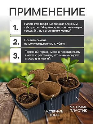 Набор для рассады: торфяной горшок 6 × 6 см, кассета на 6 ячеек, 17,5 × 13,5 см, Greengo 