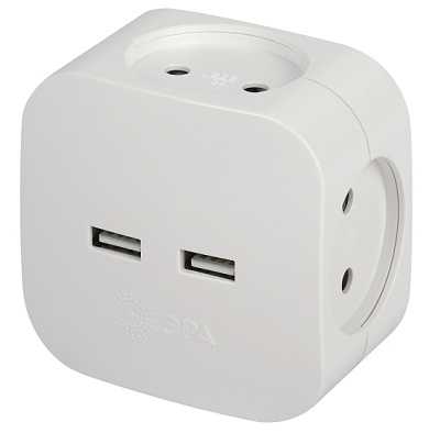 Разветвитель электрический ЭРА SP-4-USB-W на 4 розетки + 2xUSB 2400mA, без заземл 10А (белый)