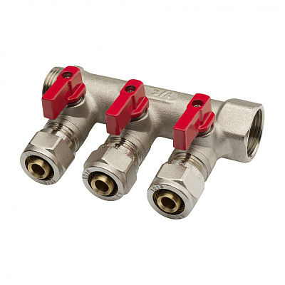 Коллектор 3 выхода 3/4"x16 с шаровыми кранами для м/п труб, AQUALINK