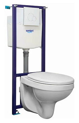 Комплект : инсталляция Альфа Стандарт с унитазом, кнопкой, сиденьем полипропилен(Сантери)