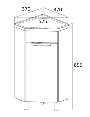 Тумба напольная угловая "Penta 37x37H" с раковиной (Ш525,Г370,В855)