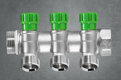 Коллектор регулирующий 3 выхода, 3/4"x1/2", TIM