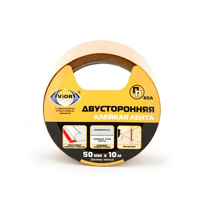 Лента 2-сторон. клейкая AVIORA 50мм*10м, шелковобум. основа  //36