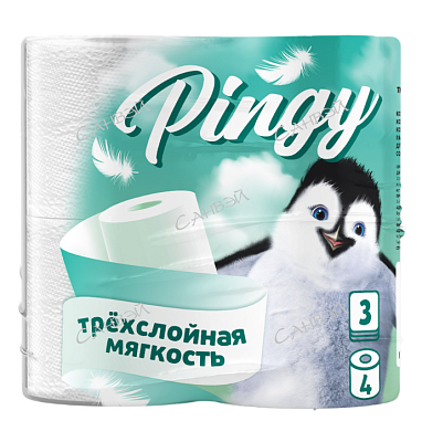 Бумага туалет Pingy 3-х сл. смыв.втулка 4шт 25м с тиснением