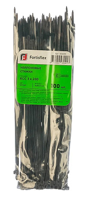 Стяжка нейлоновая (хомут) КСС 3x200 черн (100шт) (Fortisflex)