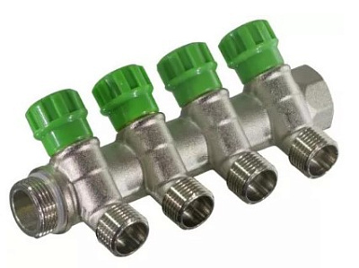 Коллектор регулирующий 4 выхода, 3/4"x1/2", TIM