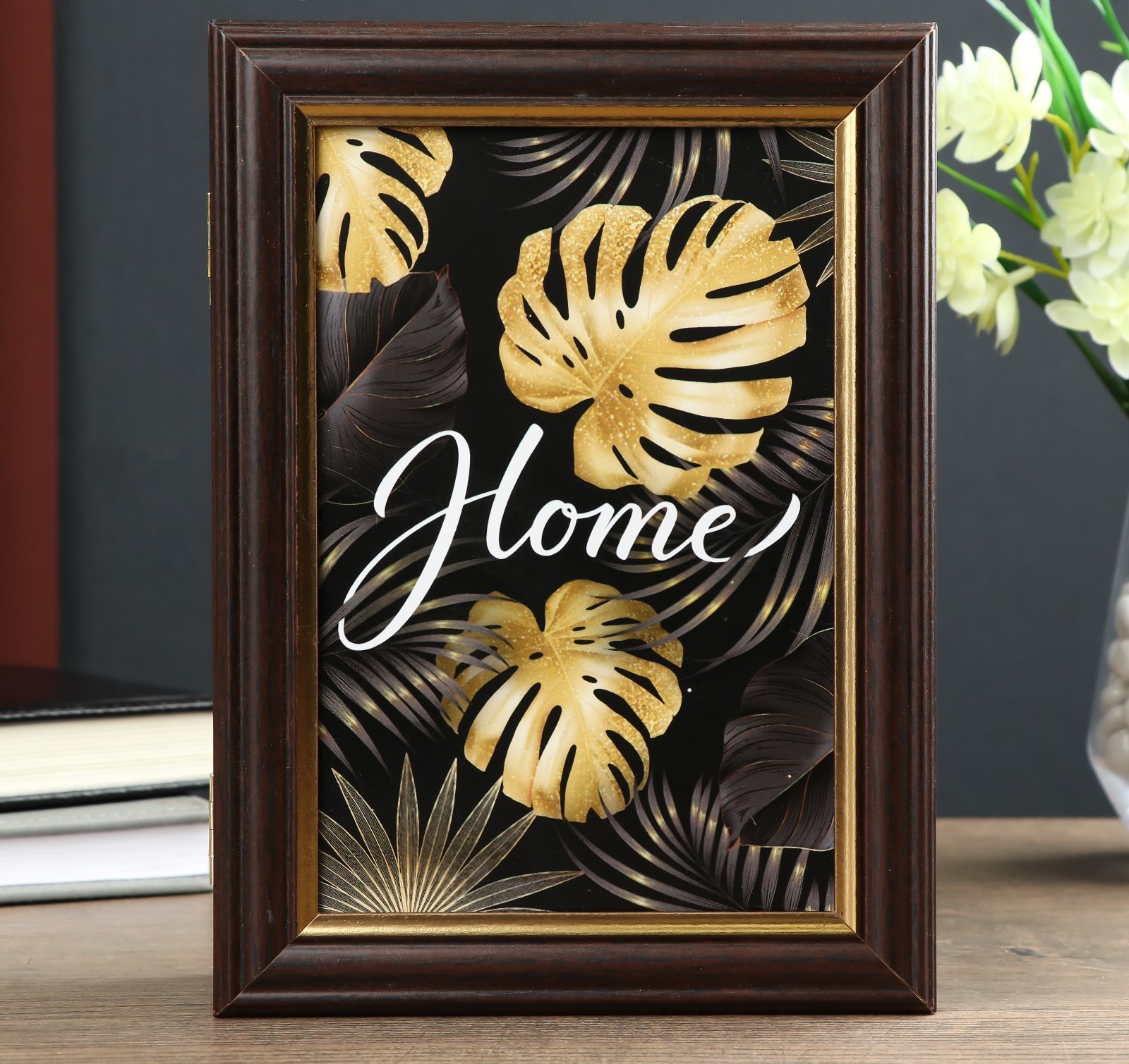 4920858 Ключница Home черный-золото венге 15х21 см.