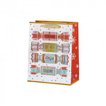 Пакет бумажный "Хлопушки" с золотым тиснением плотность 210 г/м2 17.8x22.9x9.8см