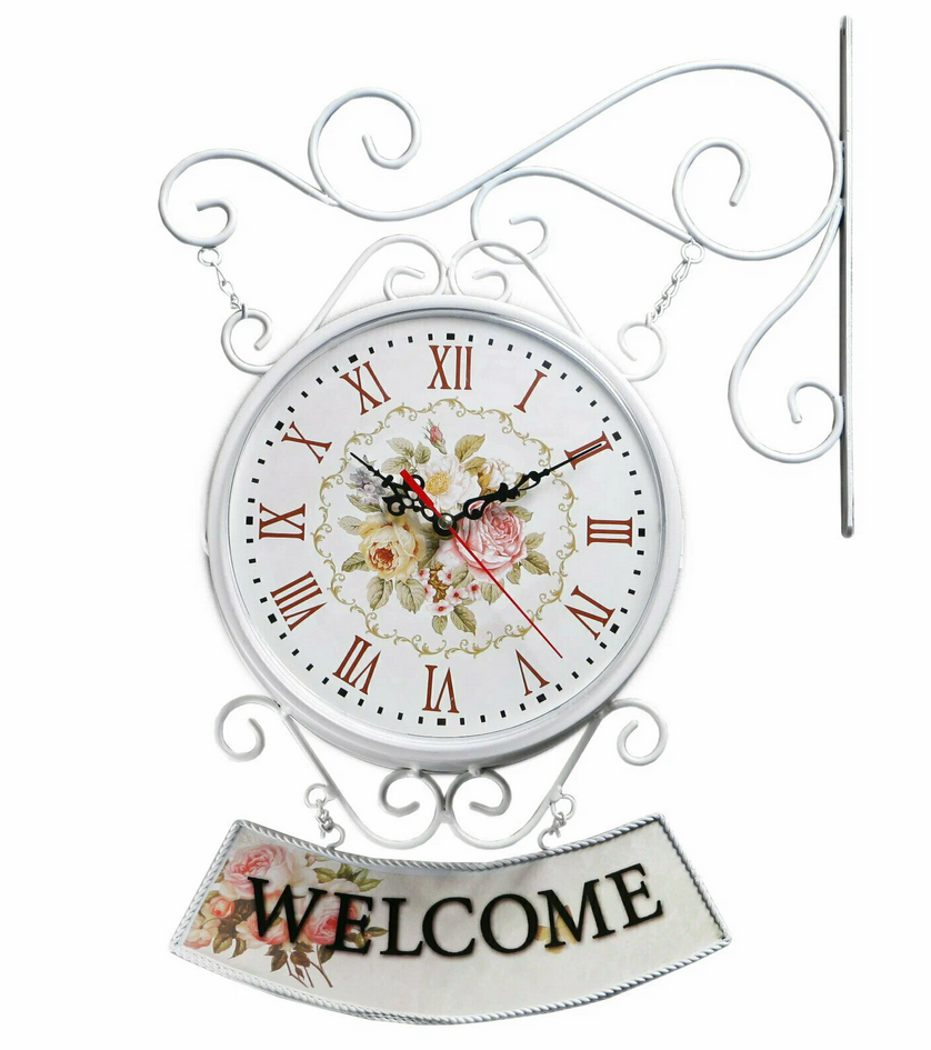 2839878 Часы настенные двойные, садовые WELCOME, белые, d 23 см, 47х31 см