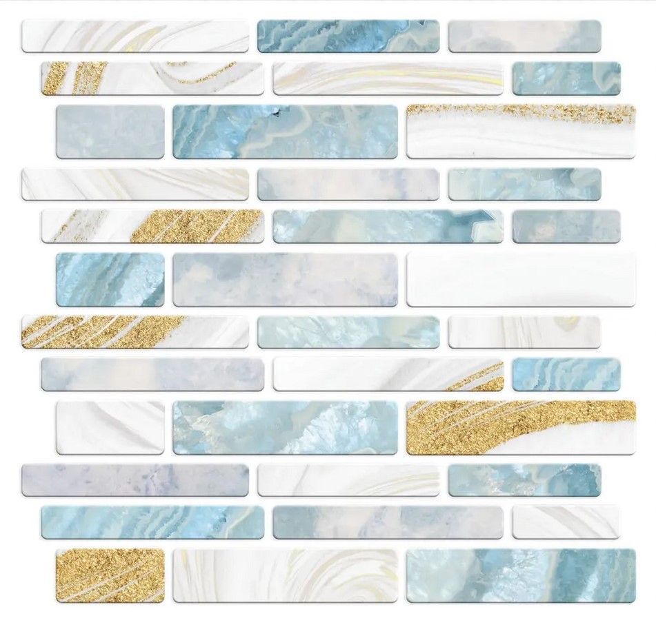 LT11-13819 Наклейка декоративная 3D мозаика Голубой мрамор 25х25 см 4 шт