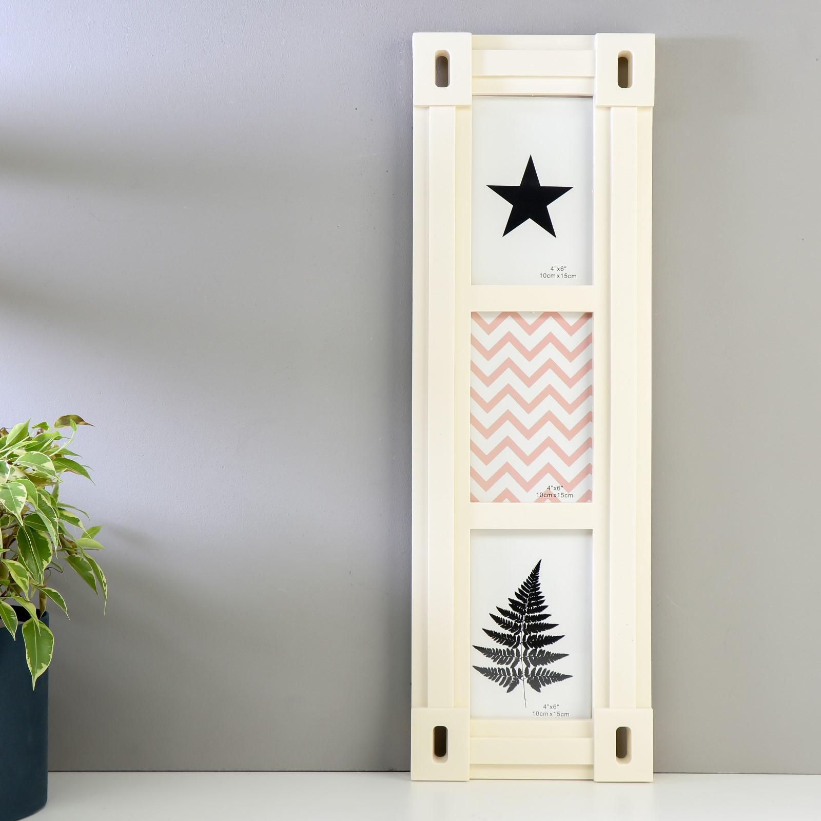 5051003 Фоторамка пластик на 3 фото 10х15 см Прямые линии 53,5х17,5х2,5 см. цвет бежевый