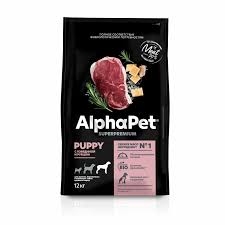 Корм AlphaPet д/щенков круп пород с 6мес до 1,5лет Говядина/Рис 12кг