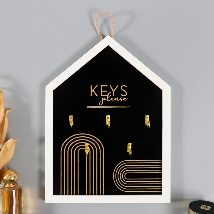 10498999 Крючки декоративные дерево Ключи. Абстракция. Радуга чёрная с золотом 24х32 см