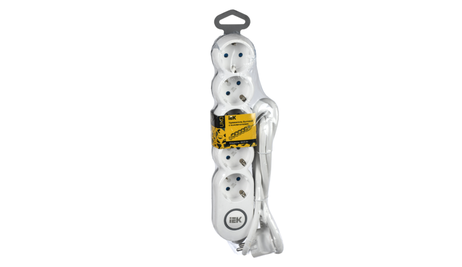 WYP53-16-05-03-ZK Удлинитель бытовой  У05В выключатель, 5 гнезд, 3 метра, с заземлением 3х1,5мм2  16А250В UNO ИЭК
