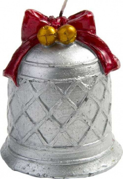 Новогодняя свеча Серебряный колокольчик из парафина  6.5х6.5х7.8см арт.