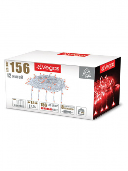 Электрогирлянда "Занавес" 156 красных LED ламп, 12 нитей, контр 8 режимов, проз провод, 1,5*1,5 220v