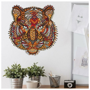 Наклейка пластик интерьерная цветная пазл "Тигр" 30х30 см