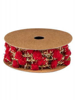 Гирлянда С красными помпонами из полиэтилена и полиэстера  200x1x0,5см