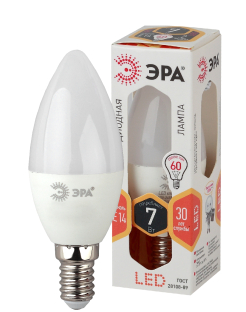 Лампа светодиодная ЭРА STD LED B35-7W-827-E14 7Вт свеча теплый белый свет Е14