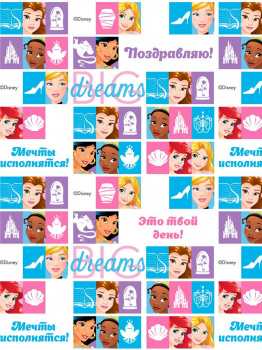 Бумага упаковочная   Принцессы в листах 70х100 см