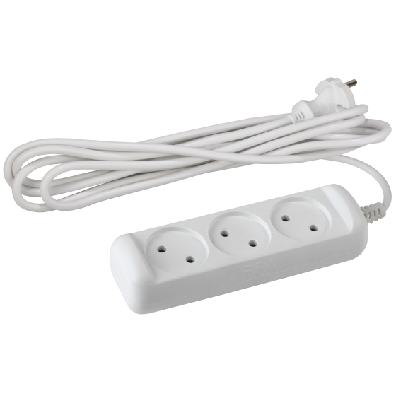 Б0028356 Удлинитель бытовой ЭРА 5м 3гн Россия U-3-5m Удлин-ль без зазeмл., 3гн, 5м, ПВС, 2х1мм2, 10А