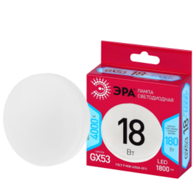 Лампа светодиодная ЭРА RED LINE LED GX-18W-840-GX53 R 18Вт таблетка нейтральный белый свет GX53