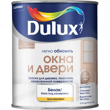 Краска Dulux Окна и Двери полуматовая BW белая 0,75л