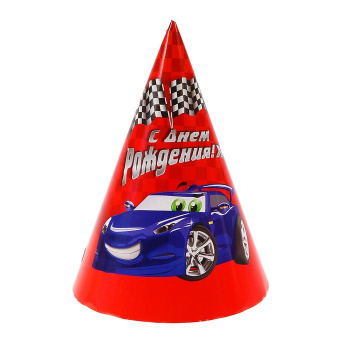Колпак бумажный "С Днем Рождения" машина (набор 6 шт) 