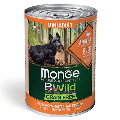 Корм Monge Dog BWild GRAIN FREE  Mini для взрослых собак беззерновой утка с тыквой и кабачками 400г 