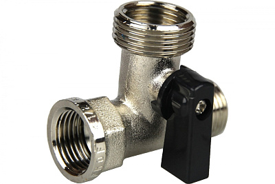 Кран шаровой трёхпроходной для быт. техники 1/2" х 3/4" х 1/2" в/н/н, латунь никл. MPF, ГОСТ