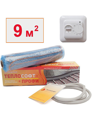 Мат двухжильный 9/1350 Вт Теплософт LTL-C +Терморегулятор RTC70.26