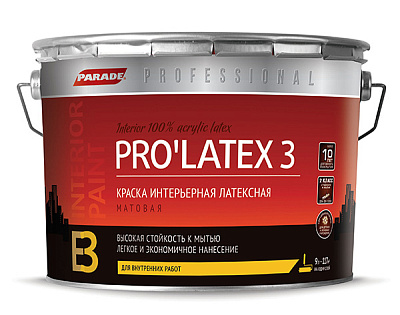 Краска латексная PARADE PRO'LATEX Е3 база С мат., 2,7л