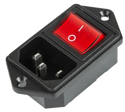 Выключатель клавишный 250 V 6 А (4с) ON-OFF красный с подсветкой и штекером C14 3PIN  REXANT