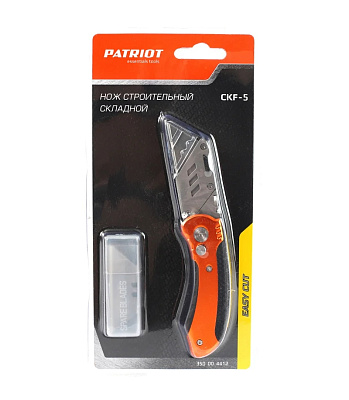 Нож строительный PATRIOT, CKF-5 с трапециевидным лезвием, складной, 5 лезвий в комплекте