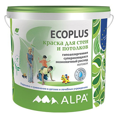 Краска латексная гипоаллергенная Альпа Ecoplus моющаяся матовая белая 5л