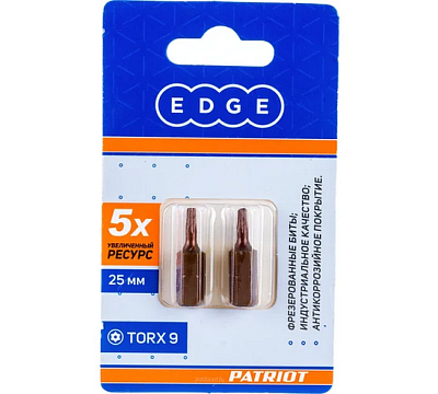 Бита EDGE by PATRIOT T9, сталь S2, длина 25 мм, 2шт в блистере