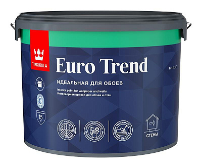 Краска для обоев и стен Tikkurila Euro Trend матовая база А белая 9л Уценка