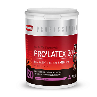 Краска латексная Parade PRO'LATEX Е20 полуматовая база А 0,9л