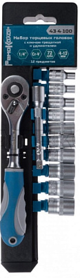 Набор торцевых головок с трещоткой и удлинителем, 1/4", CrV,4 - 13 мм, 12 пр.