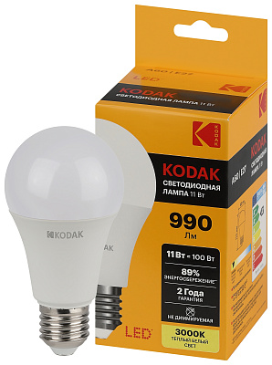 Лампа светодиодная Kodak LED A60-11W-830-E27 K 11Вт груша теплый белый свет Е27
