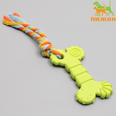 Игрушка жевательная с канатом "Кость с хвостом", зелёная 