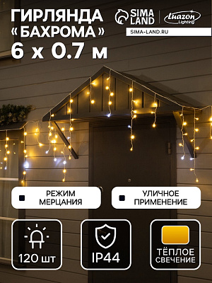 БАХРОМА ПРОМО. IP44, УМС, Ш:6м, В:0.7м, Н.Б. 2W LED-120-220V, мерц, Т/БЕЛЫЙ   