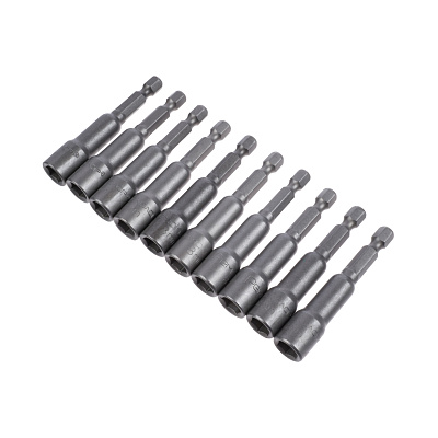 Биты с торцевыми головками сталь CrV, 1/4" Е, 8 мм - 65 мм, пакет 10 шт