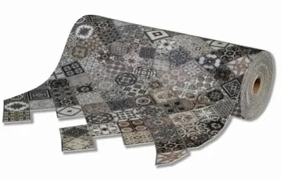 Дорожка вырезная icarpet PRINT антискользящая  1,00 м"Плитка Тоскана"  мокко (133)