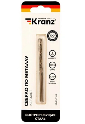 Сверло по металлу KRANZ Кобальт 4x75x43 мм; HSS-Co KR-91-0505