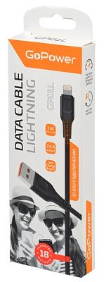 Кабель GoPower GP01L USB (m)-Lightning (m) 1.0м 2.4A ПВХ черный