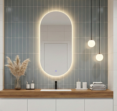 Зеркало с LED- подсветкой сенсорное овальном корпусе из металла, 50х100 см,