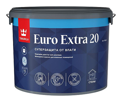 Краска влагостойкая Tikkurila Euro Extra 20 полуматовая база А белая 9л