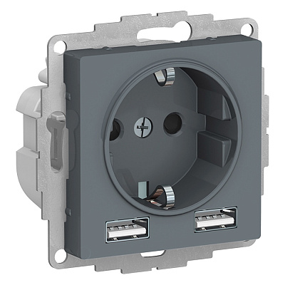 AtlasDesign грифель Розетка СП 1м+2USB 16А механизм SchE