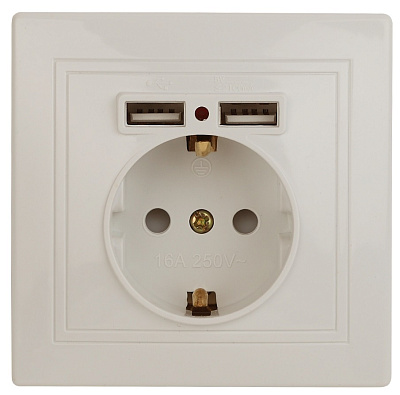 Intro Plano сл.кость Розетка+2USB СП 141002 IP20 1-410-02